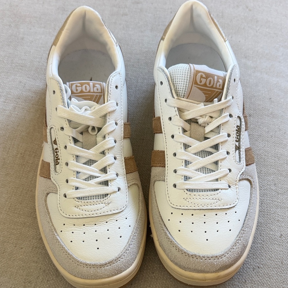 Gola women’s White and Tan Retro Trainer Sneakers “Hawk”
